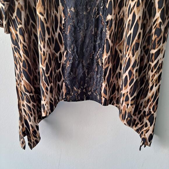 Catherines Brown & Black Animal Print Lace Trim Short Sleeve Top - Size 2X 22/24 - Picture 7 of 11